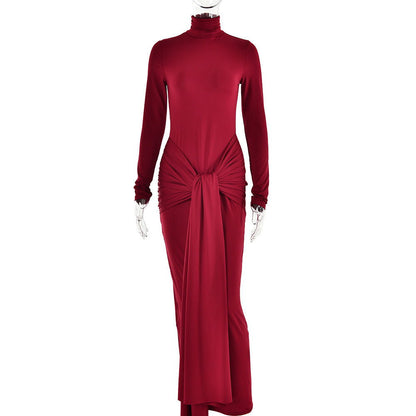 Half High Collar Long Sleeves Tight Dress