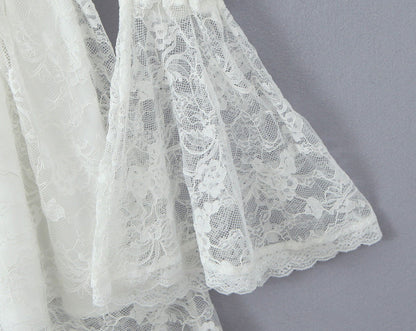 Lace Stitching Elegant Lady Lotus Rhizome Node Solid Color Dress Short Dress