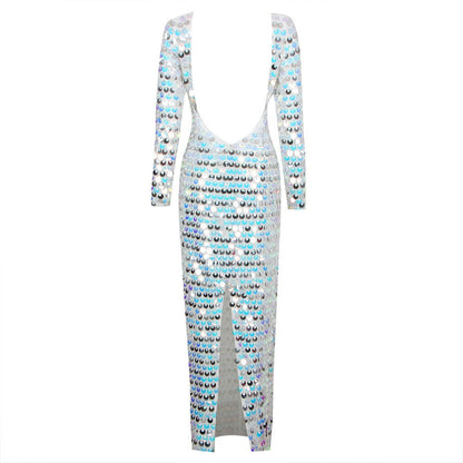 High End Sequined Light Luxury One Shoulder Dress Cocktail Host Annual Meeting