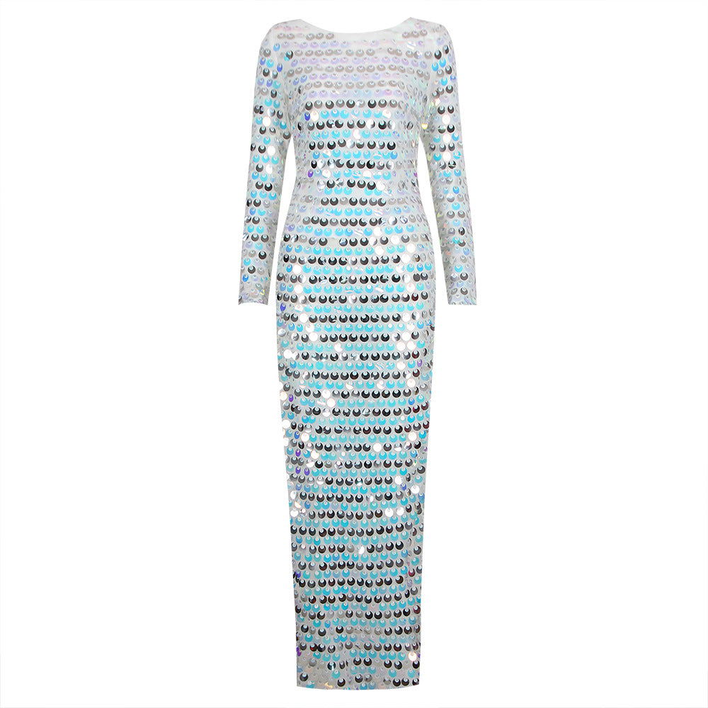 High End Sequined Light Luxury One Shoulder Dress Cocktail Host Annual Meeting