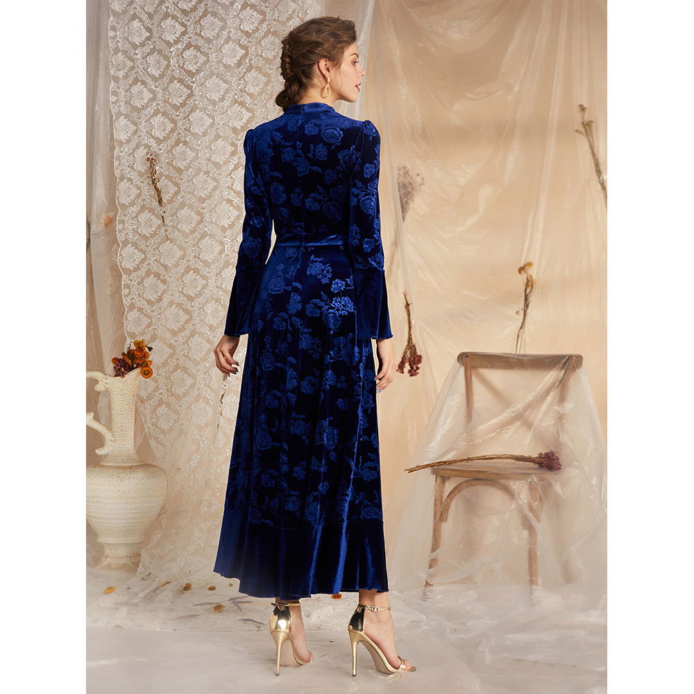 Elegant Fluffy Pattern Lace Long Sleeved Dress