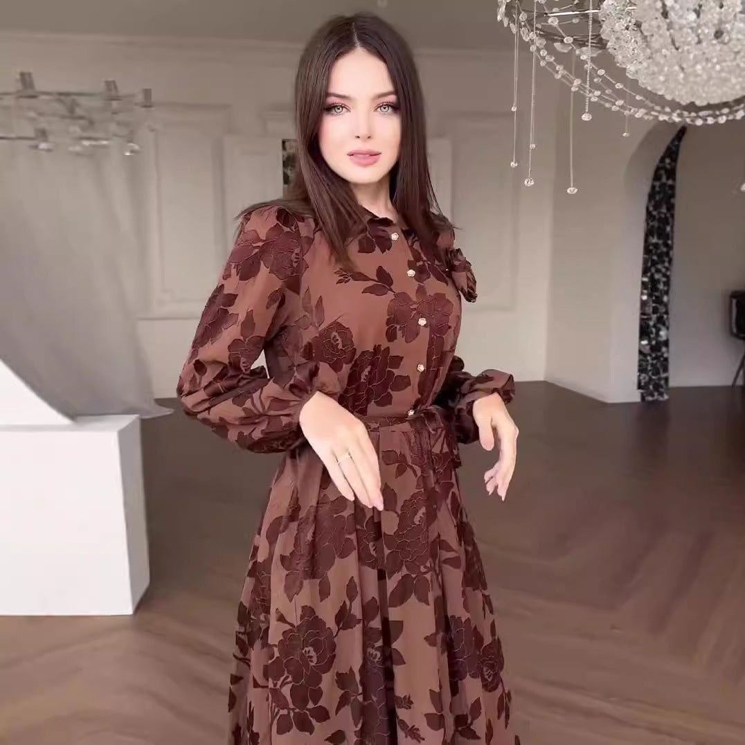 French Hepburn Jacquard Large Swing Dress