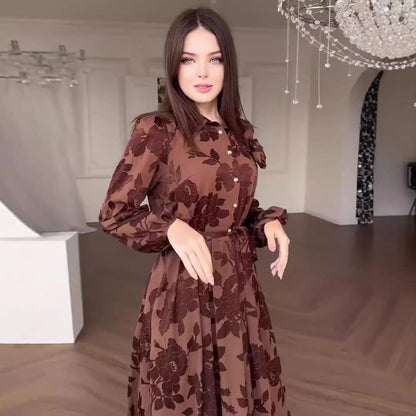 French Hepburn Jacquard Large Swing Dress