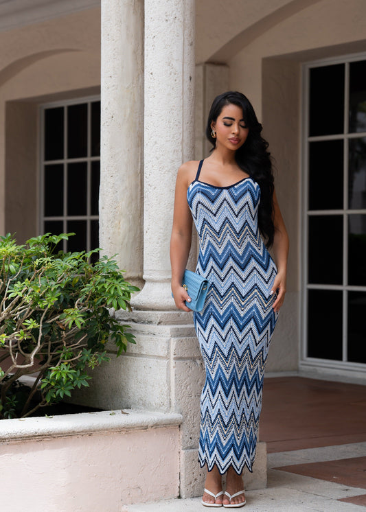 Ocean Whisper Knit  Maxi Dress Blue