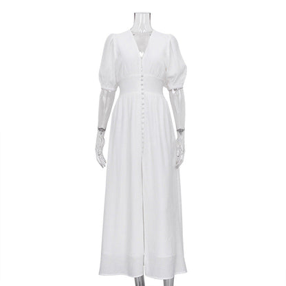 Casual Dress Puff Sleeve Waist Slimming Elegant Slim-Fit Dress