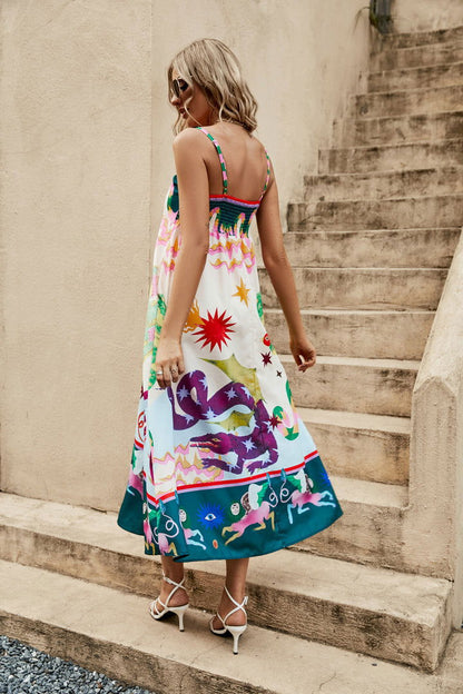 Casual Dress Spaghetti-Strap Floral Print Sleeveless Swing Dress Amplified craft