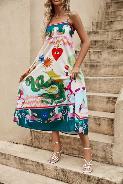 Casual Dress Spaghetti-Strap Floral Print Sleeveless Swing Dress Amplified craft