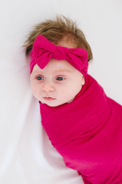 Knit Headband Bow - Raspberry