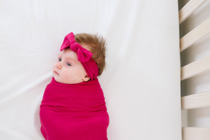 Knit Headband Bow - Raspberry