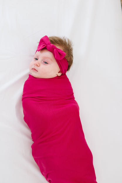 Knit Headband Bow - Raspberry