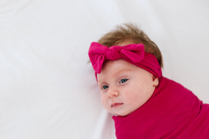 Knit Headband Bow - Raspberry
