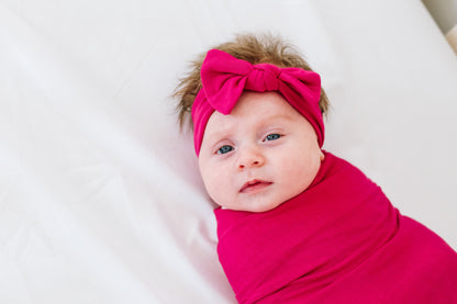 Knit Headband Bow - Raspberry