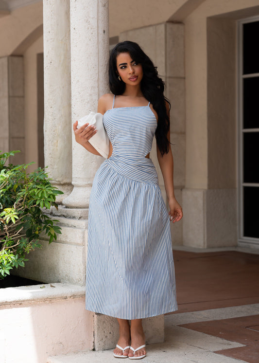 Stolen Summers Stripes Midi Dress Blue