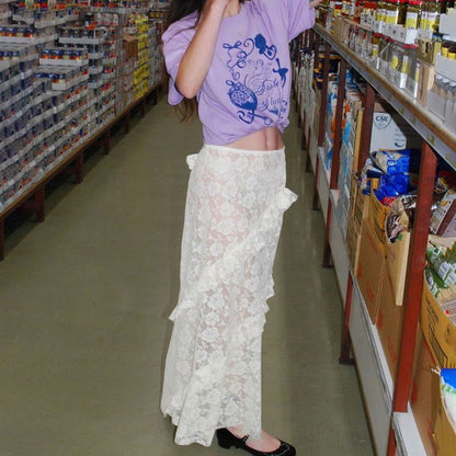 Design Lace Stitching Skirt See through Dress