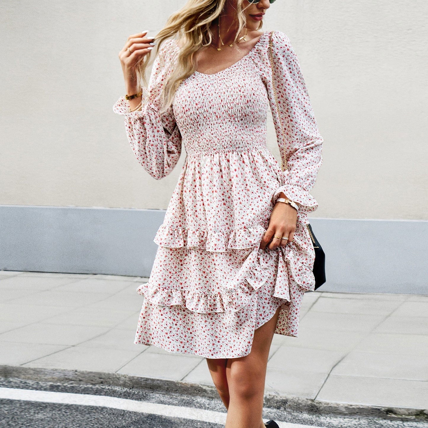 Dress Vacation Casual Floral V neck Long Sleeve
