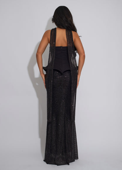 Starlit Motion Sequin Skirt Set Black