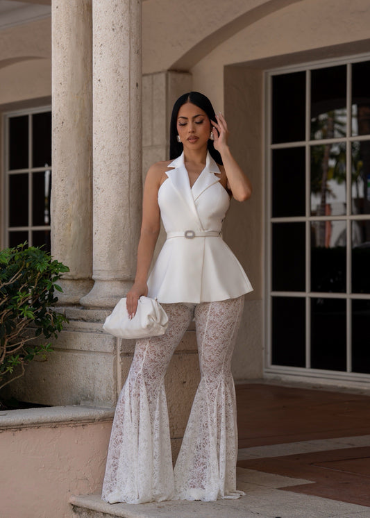 Silhouette Royale Lace Pant Set White
