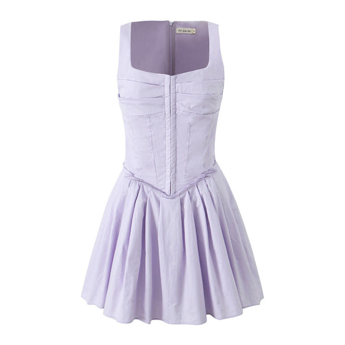 French Sleeveless Breasted Dress Sweet Spicy Slim Solid Color A line Pleated Dress