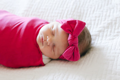 Knit Headband Bow - Raspberry