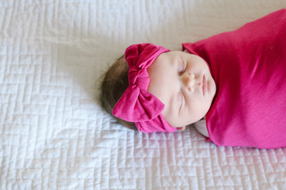 Knit Headband Bow - Raspberry
