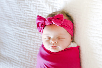 Knit Headband Bow - Raspberry