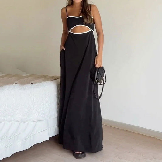Ladies Elegant Sleeveless Hollow Out Cutout Solid Color Dress