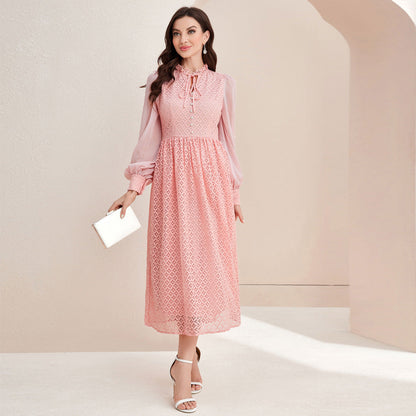 Elegant Stitching Sleeves High Waist Dress