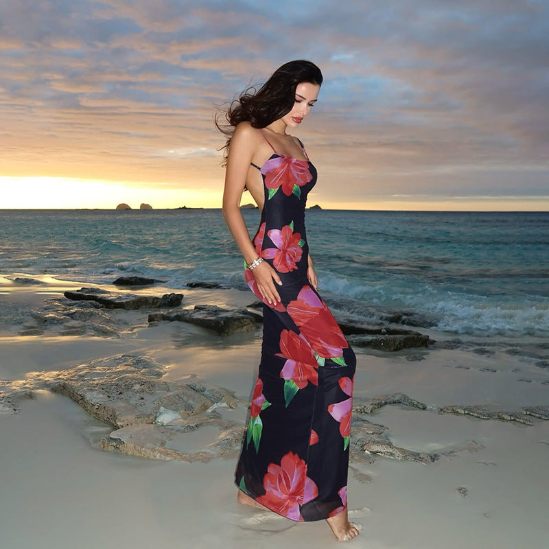 Flower Hip Beach Vacation Style Sundress