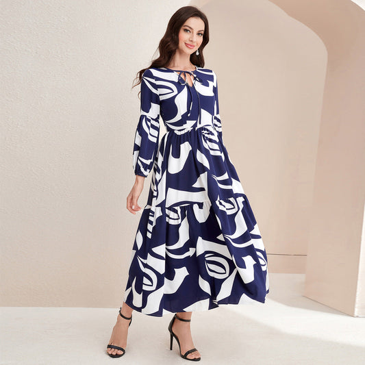 Digital Printing High Waist Big Swing Dress