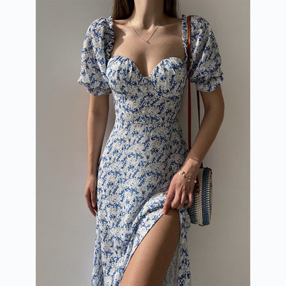 Internet Small Floral Print Waist-Tight Mid-Length Dress