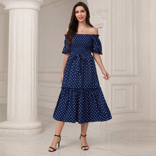 Elegant Woven High Waist Dress Long Dress