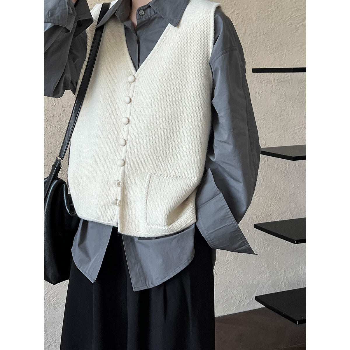 Minimalist All Match Cotton Long-Sleeved Shirt Bandage Dress Polo Collar Top Coat