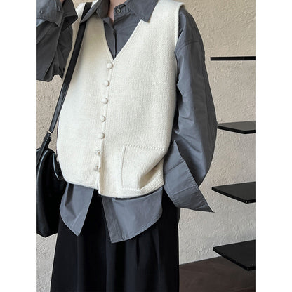 Minimalist All Match Cotton Long-Sleeved Shirt Bandage Dress Polo Collar Top Coat