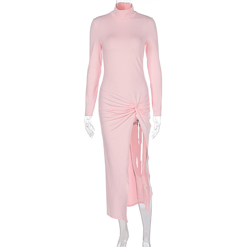 Fall Half Turtleneck Slit Pleated