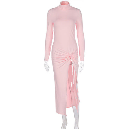 Fall Half Turtleneck Slit Pleated