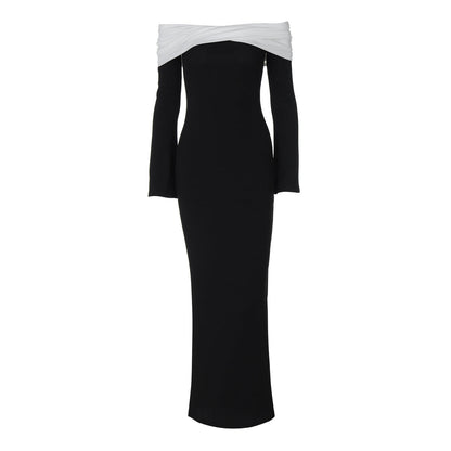 Color Matching off the Shoulder Waist Slimming Dress