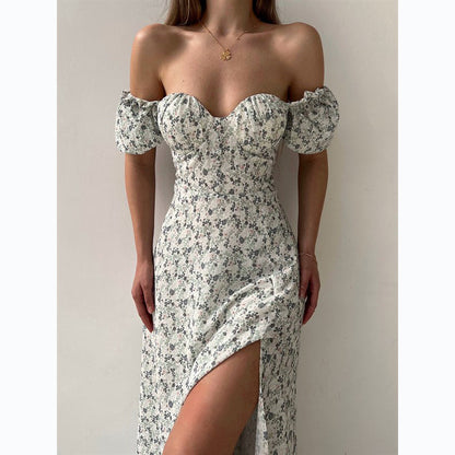 Internet Small Floral Print Waist-Tight Mid-Length Dress