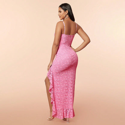 Lace Flounced Dress Backless Cami Dress