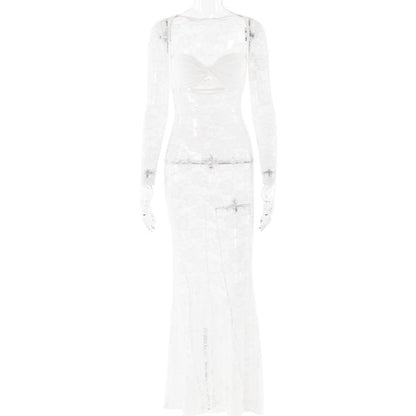 Lace See Through Long Sleeve Slim Fit Dress