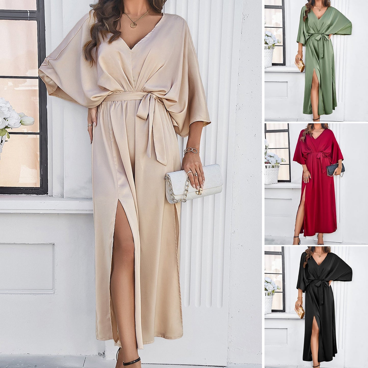 Elegant V neck Loose Dress