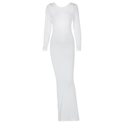 Long Sleeve Lace up Series Hollow Out Cutout Sheath Dress