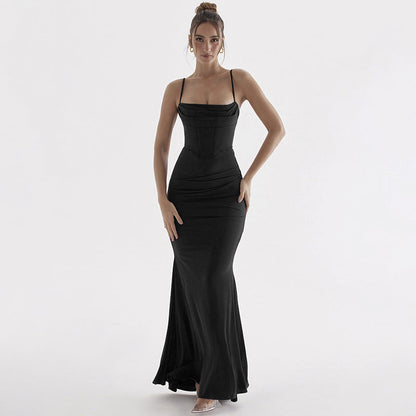 Elegant Slim Fit Suspender Fishtail Swing Dress