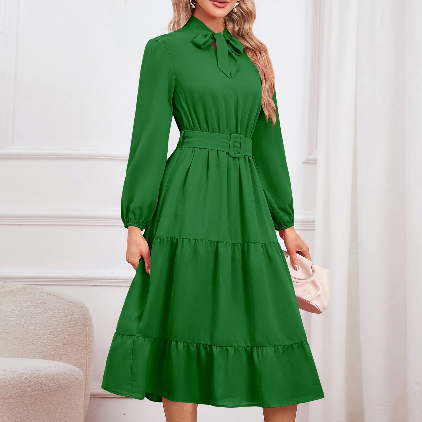 Elegant Slim Elegant Tied Collar Dress Layer Cake A Line Dress