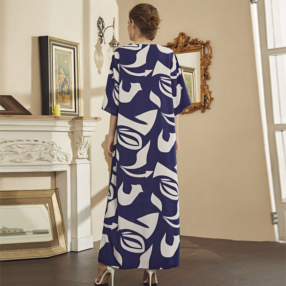 Fashionable Elegant Digital Printed Chiffon Short Sleeve Dress