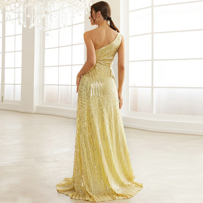 Elegant Party Crossbody Sequined Cocktail Split Fishtail Small Trailing Evening Dress for