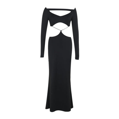 Fall Type Hip Elegant Slim Fit Hollow Out Cutout Long Sleeve