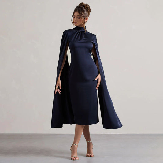 Fall High Neck Dress Artificial Silk Dress