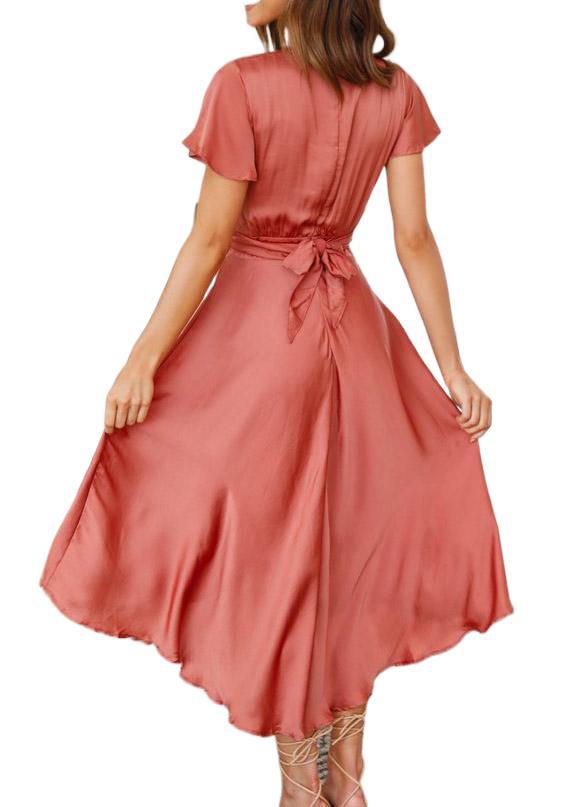 Elegant Short Sleeve V-neck Asymmetric Dress
