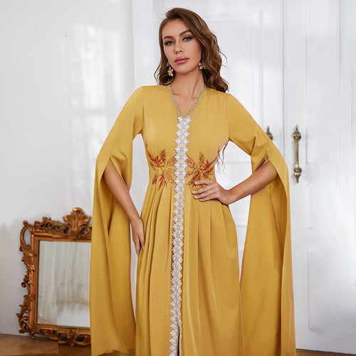 Dress  V neck Embroidery Irregular Asymmetric Maxi Dress