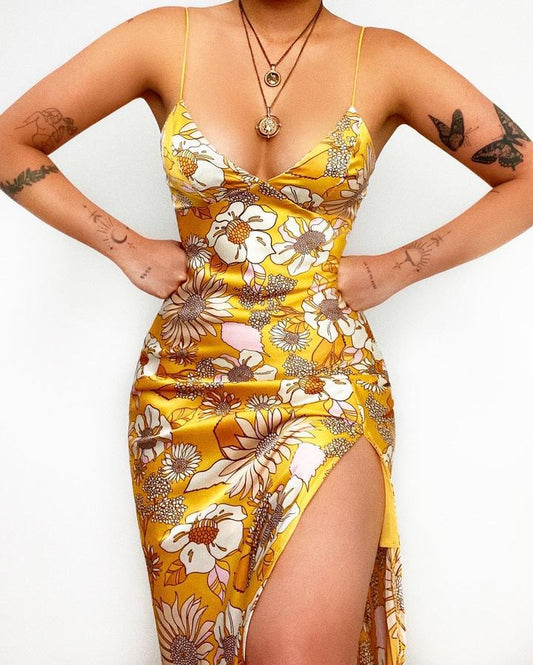 Floral Digital Printed Slim Strap Dress